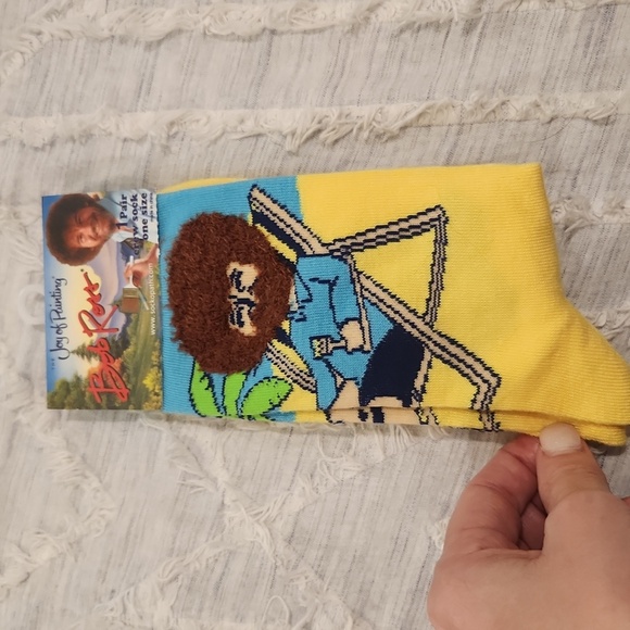 Super fun The joy of painting unisex Bob Ross crew socks, new with tags! - Picture 1 of 5